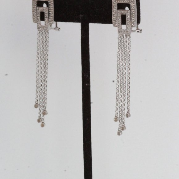 14k WHITE GOLD DIAMOND LONG DANGLE DROP TASSEL EARRINGS - Picture 8 of 13